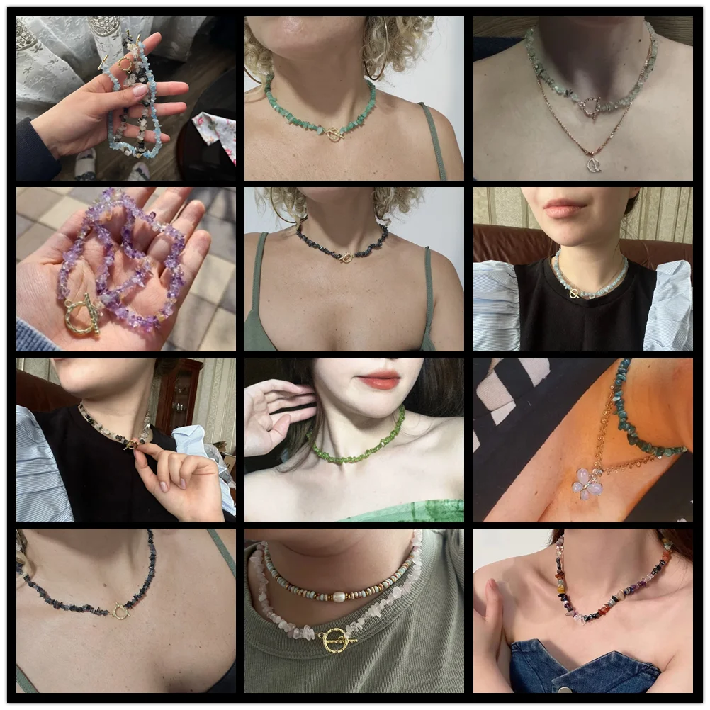 Healing Bohemian Gem Gravel Natural Semi-precious Stone Necklace Women's Fashion Necklace Jewelry Collares Para Mujer Female
