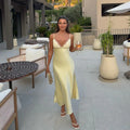 Women Elegant Satin Dresses Lady Sexy Backless Sleeveless Long Dress Solid Color 2026 Summer Female Party Evening Slim Dresses