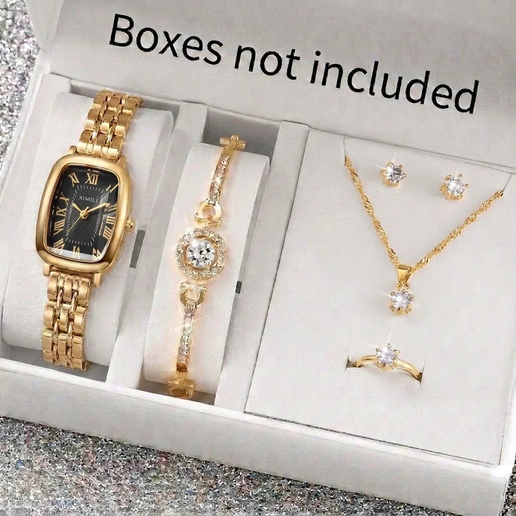 6PCS Elegant Roma Dial Women Quartz Watch Ladies Bracelet Strap Wristwatches Relogio Feminino Girls Clock Gift（Without Box）
