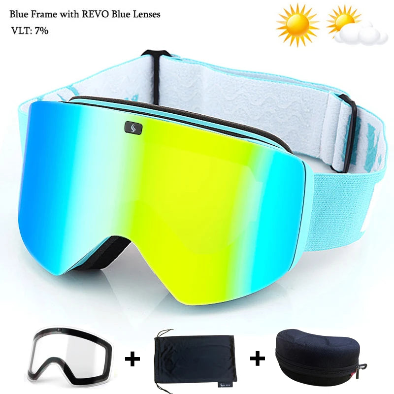 Magnetic Lens Ski Goggles Double Layer Polarized Lens Skiing Anti-fog Snowboard Goggles Men Clear Lens Ski Glasses Eyewear