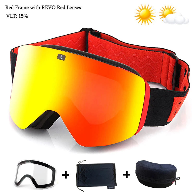 Magnetic Lens Ski Goggles Double Layer Polarized Lens Skiing Anti-fog Snowboard Goggles Men Clear Lens Ski Glasses Eyewear