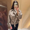 Loose Plaid Lace Up Jacket Women Vintage Double Breasted Full Sleeve Lapel Belts Jackets Female 2026 Autumn Outwear Lady