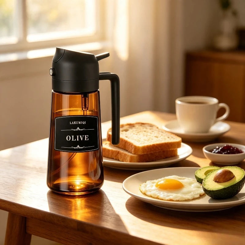 1pc 2 in 1 Glass Oil Sprayer Bottle, 16oz Leakproof Olive Oil Dispenser for Cooking BBQ Salad, Food Grade BPA-Free Kitchen Tool