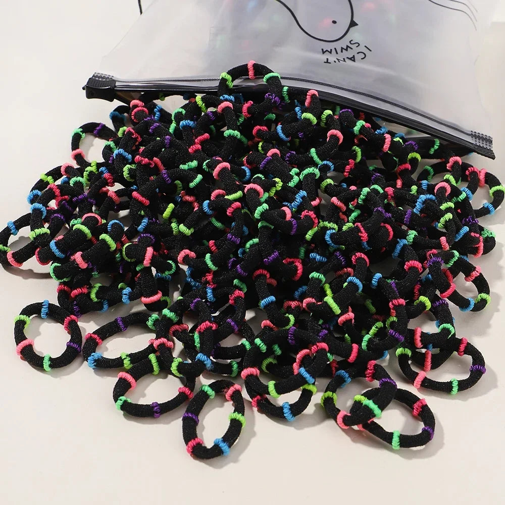 60pcs/lot Colorful Elastic Hairband Rubber Bands for Children Ponytail Support Hairties Splicing Headrope Kids Hair Accessories