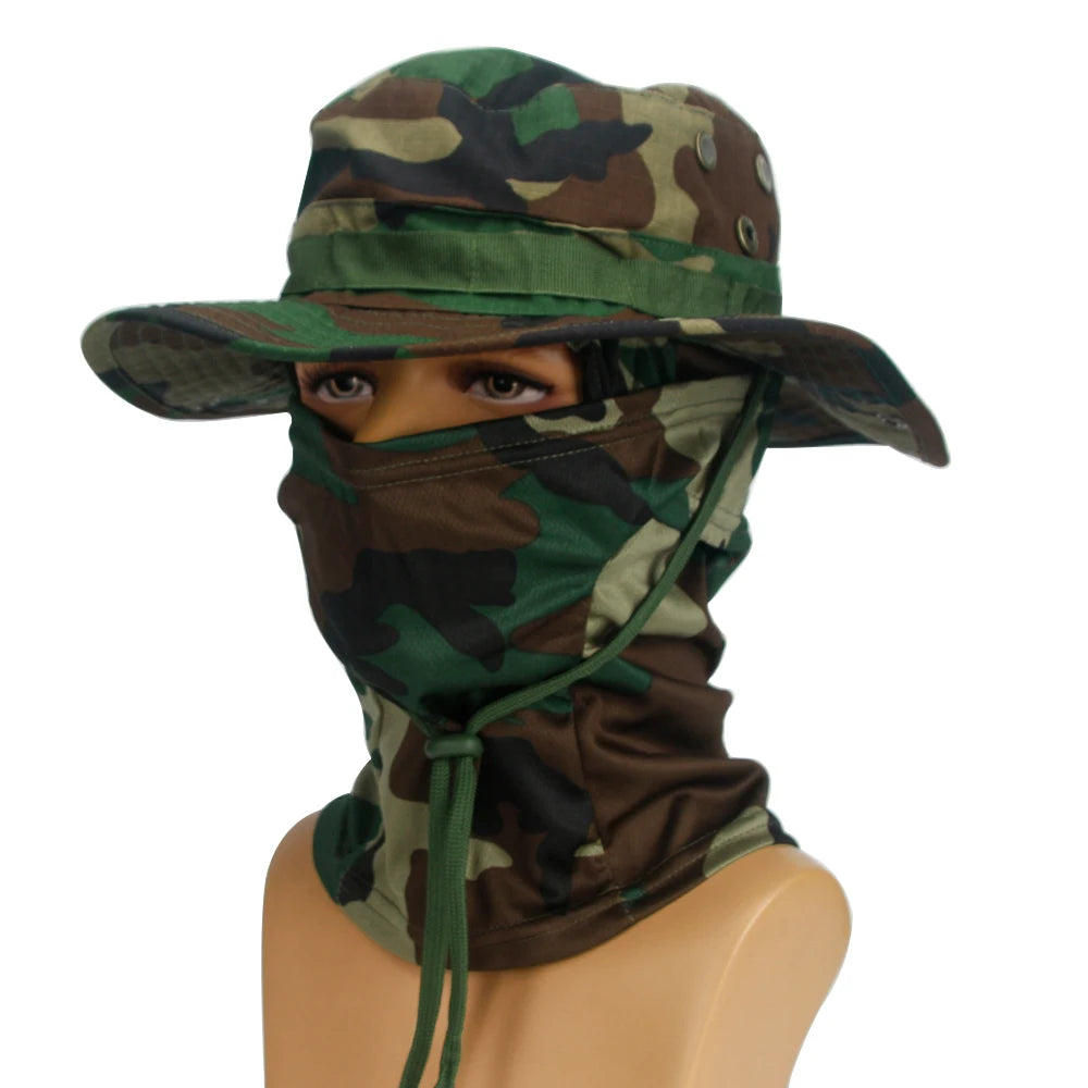 Four Season Unisex Camo Pattern Hat & Neck Gaiter Integrated Wind Resistant Outdoor Fishing Headgear