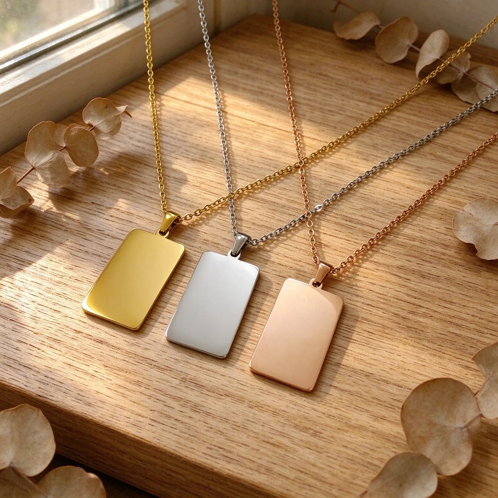 New10 pcs mirror polished bar shaped nameplate pendant necklacestainless steel personalized DIY custom name logo pendant necklac