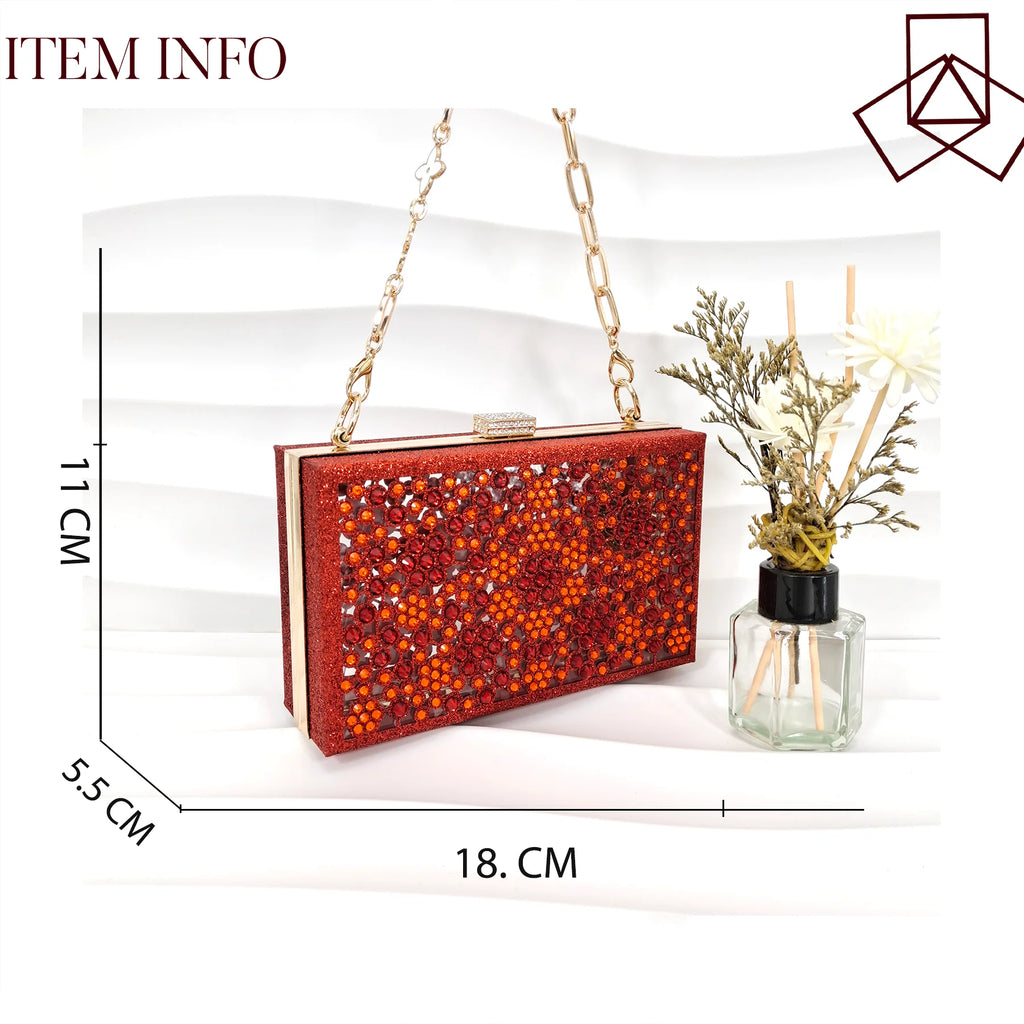 Happy Time Exquisite ! African Women's Shoes And Star Bag Rhinestone Embellished Pointed Toe Cutout Heels Square Clutch Bag