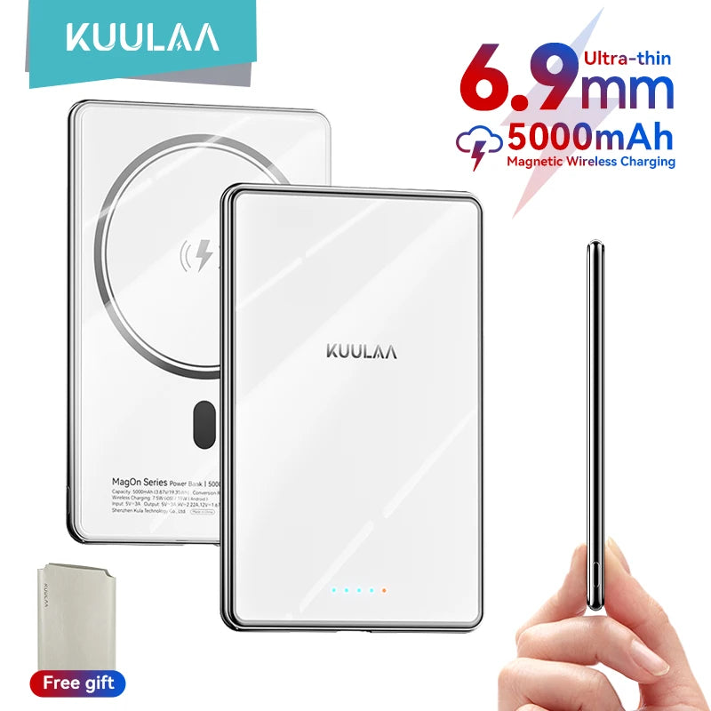 KUULAA Magnetic Power Bank 5000mAh Slim Wireless External Battery 20W Fast Charging for MagSafe Powerbank for iPhone 18 17 16 15