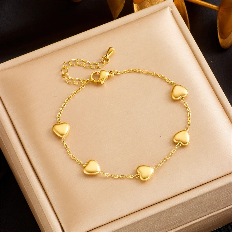 DIEYURO 316L Stainless Steel Gold Color Heart Love Bracelet For Women Girl Fashion Bangles Rust-proof Jewelry Lady Holiday Gift