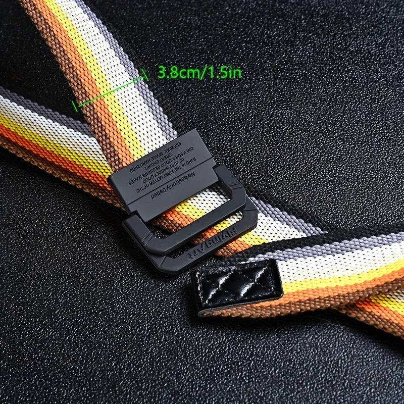 Seven Color Double Ring Buckle Rainbow Canvas Belt For Women Men, Casual Pants Belt