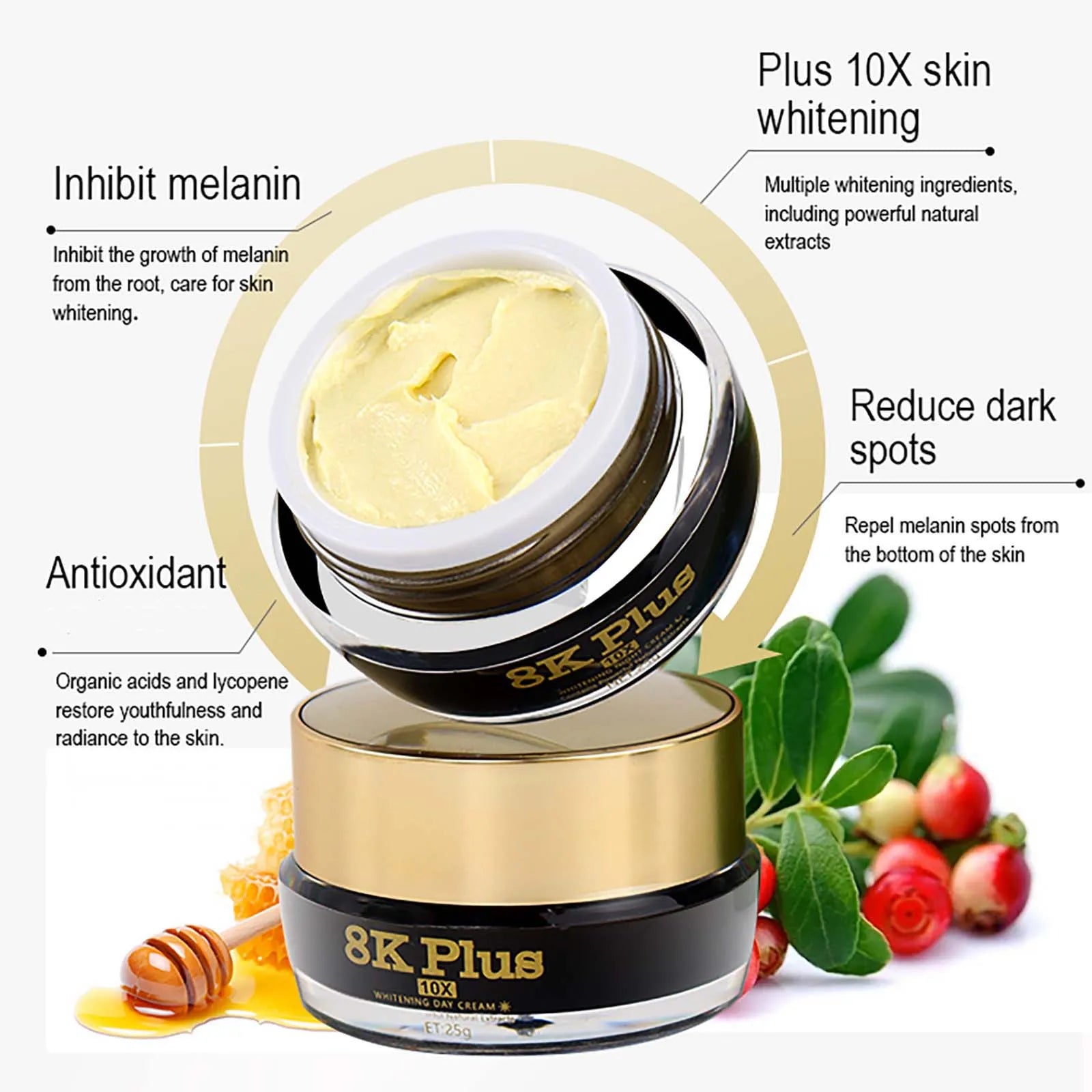 AILKE Whitening Face Cream, Reduce Dark Spots, Sun Spots, Melanin, With Collagen, Glutathione, Even Skin Tone For All Skin Types