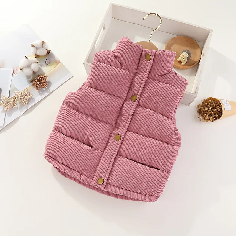 Autumn Winter Baby Girls Boys Vest Cute Thicken Waistcoat Outerwear Children Teens Cotton Solid Color Jackets Vest 2 to 6 Years