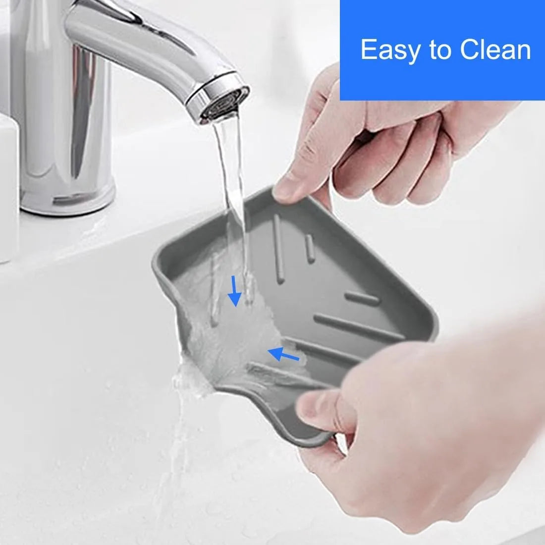 Silicone Sponge Holder with Drain Spout Kitchen Sink Sponge Tray Rubber Soap Dish for Shower Grey 9.5 X 5.9 Inch