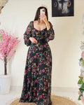 2025 Spring/Summer New Women's Clothing Middle East Chiffon Printed Lace Lace Dress Long Sleeve Bubble Sleeve and Ankle