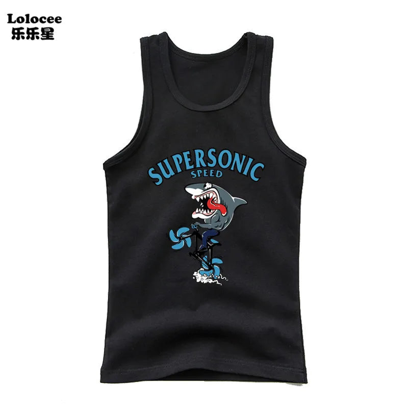 Kids Animal Sea Shark Sleeveless T-shirt 2023 Summer Children Tank Tops Baby Kids Cool Tees 3-14 Years Old