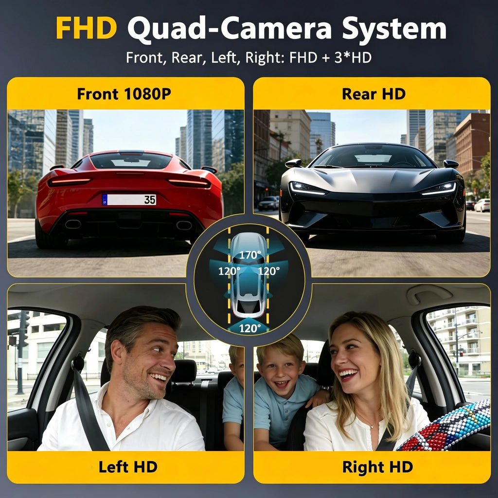 4 Channel 360° Dash Cam Black Box for Car Video Recorder DVR Camera FHD 1080P Night Vision Loop Recording 24H Parking Monitor