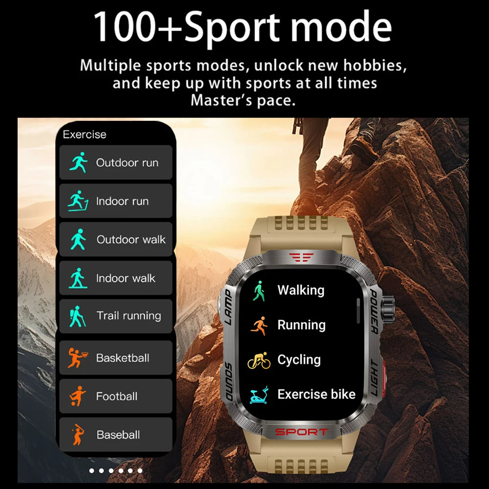 New Military Outdoor Smartwatch Men GPS Compass 600mAh BT Call 2.01" Screen Sports LED Flashlight 5ATM Waterproof Smart Watch