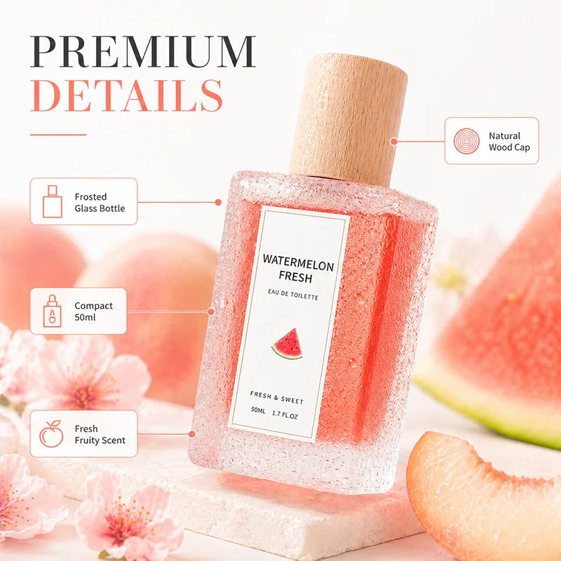 2Pcs Fruity Eau de Toilette for Women, Peach Blossom & Watermelon Fresh Perfume Spray, Sweet Floral Body Fragrance Gift Set