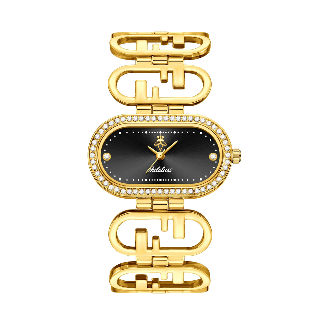 YaLaLuSi Vintage-Style Oval Diamond-Set Ladies’ Watch; Affordable Luxury Skeletonised Bracelet Quartz Ladies’ Watch Reloj