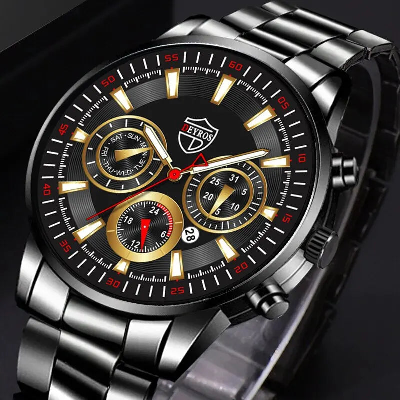 Fashion Men's Watches Business Stainless Steel Quartz Wrist Watch Male Casual Date Luminous Leather Bracelet Clock