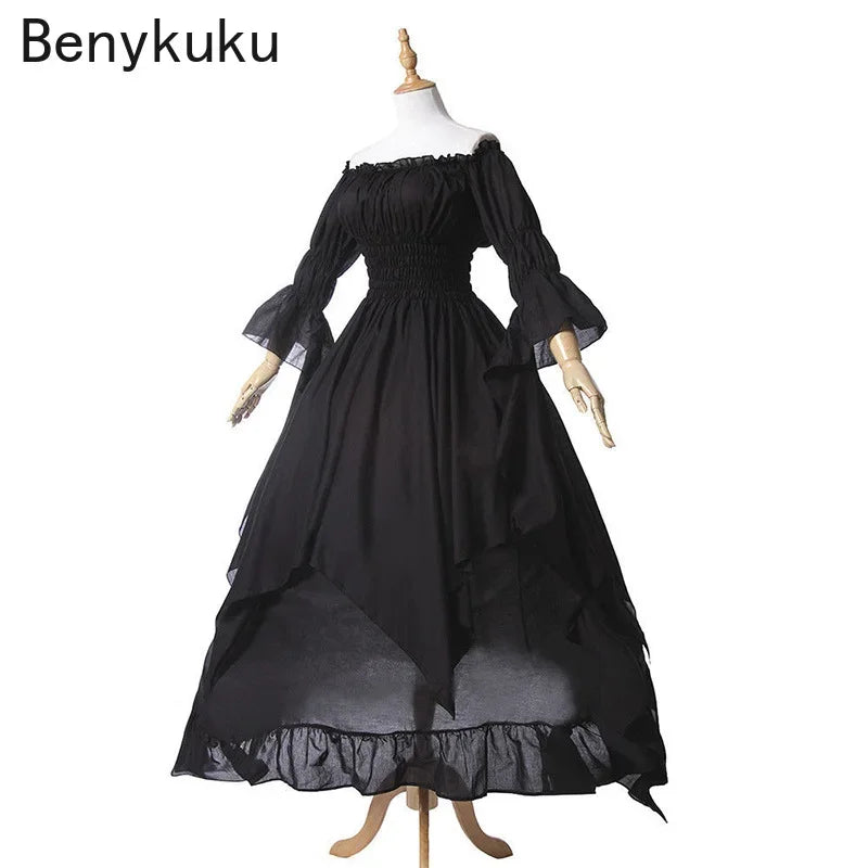 White Victorian Medieval Renaissance Long Dress Plus Size Women Cosplay Halloween Costume Princess Gown Vintage Gothic Dresses