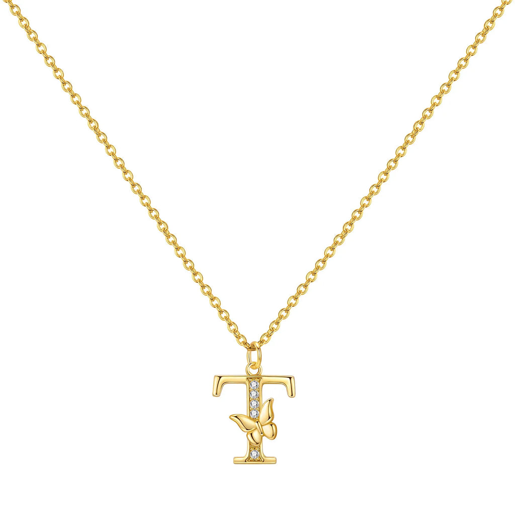 Original 925 Sterling Silver 18K Gold Zircon Butterfly A-Z 26 Letter Y-shaped Chain Necklace For Women Commemorate Jewelry Gift