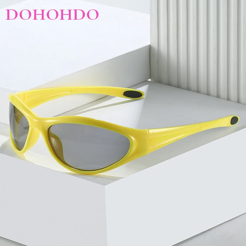 DOHOHDO New Retro Y2K Cat Eye Outdoor Fashion Sports Sunglasses Women Gradient Mirror Goggles Shades UV400 Men Punk Sun Glasses
