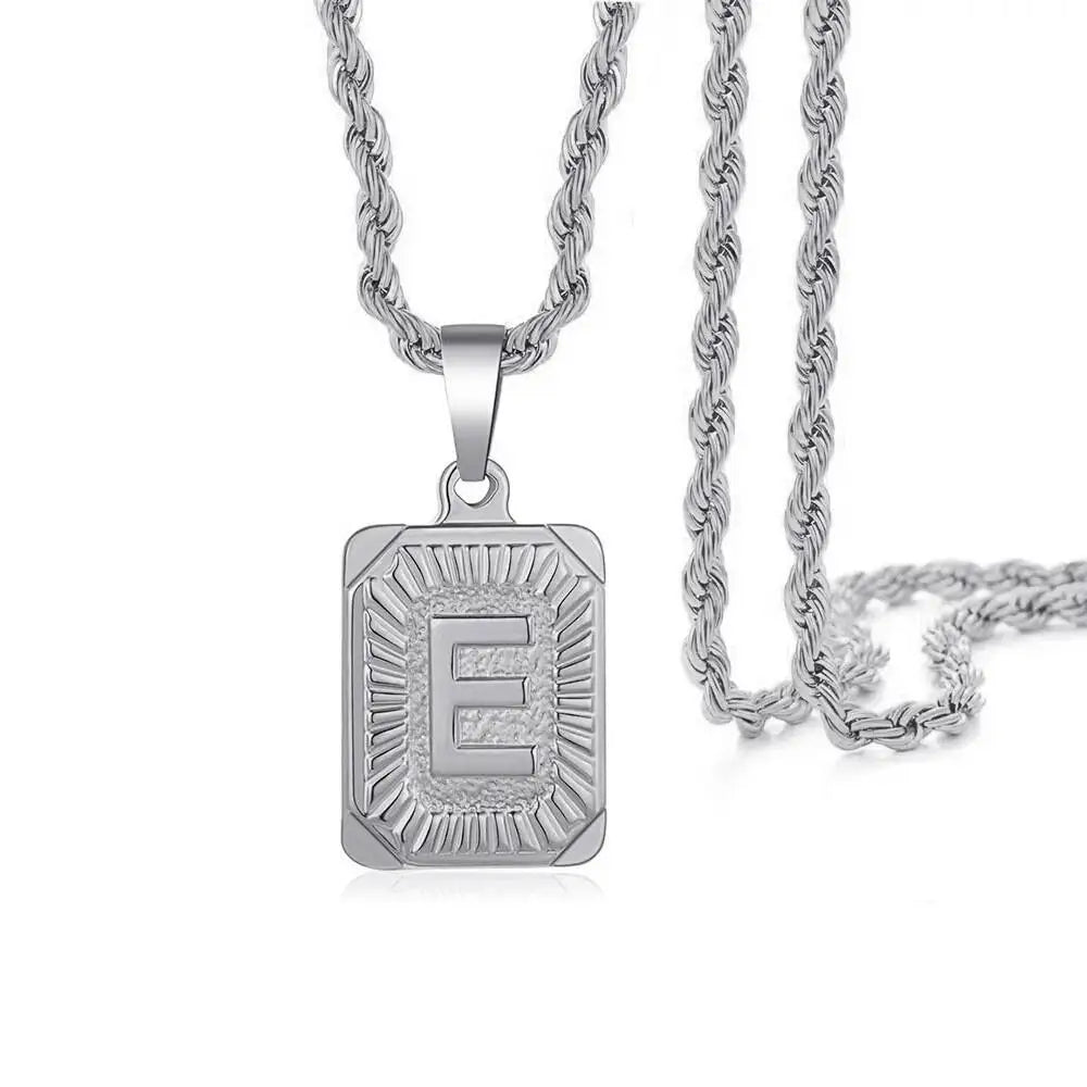 1pc 18K Gold-Plated Capital Letter Stainless Steel Twist Chain Necklace - Personalized A-Z Letter Pendant for Men and Women