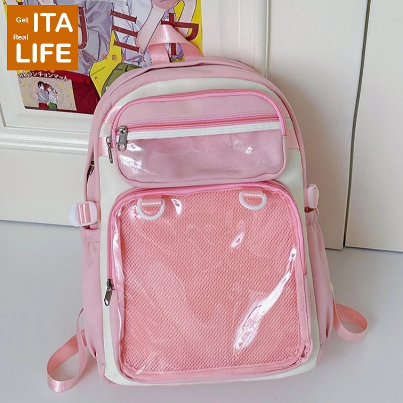 Italife Big Anime Pink Ita Backpack with Insert Plate Women Large Kawaii Yellow Itabag Dual Clear Pockets for Pin Display H260