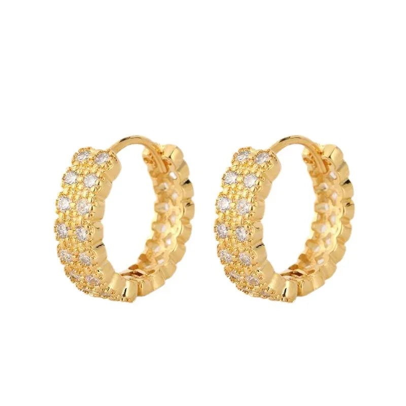 Fashionable And Elegant Shining Zircon Golden Hoop Earrings For Women's Classic Retro Banquet Decoration Exquisite Festival Gift