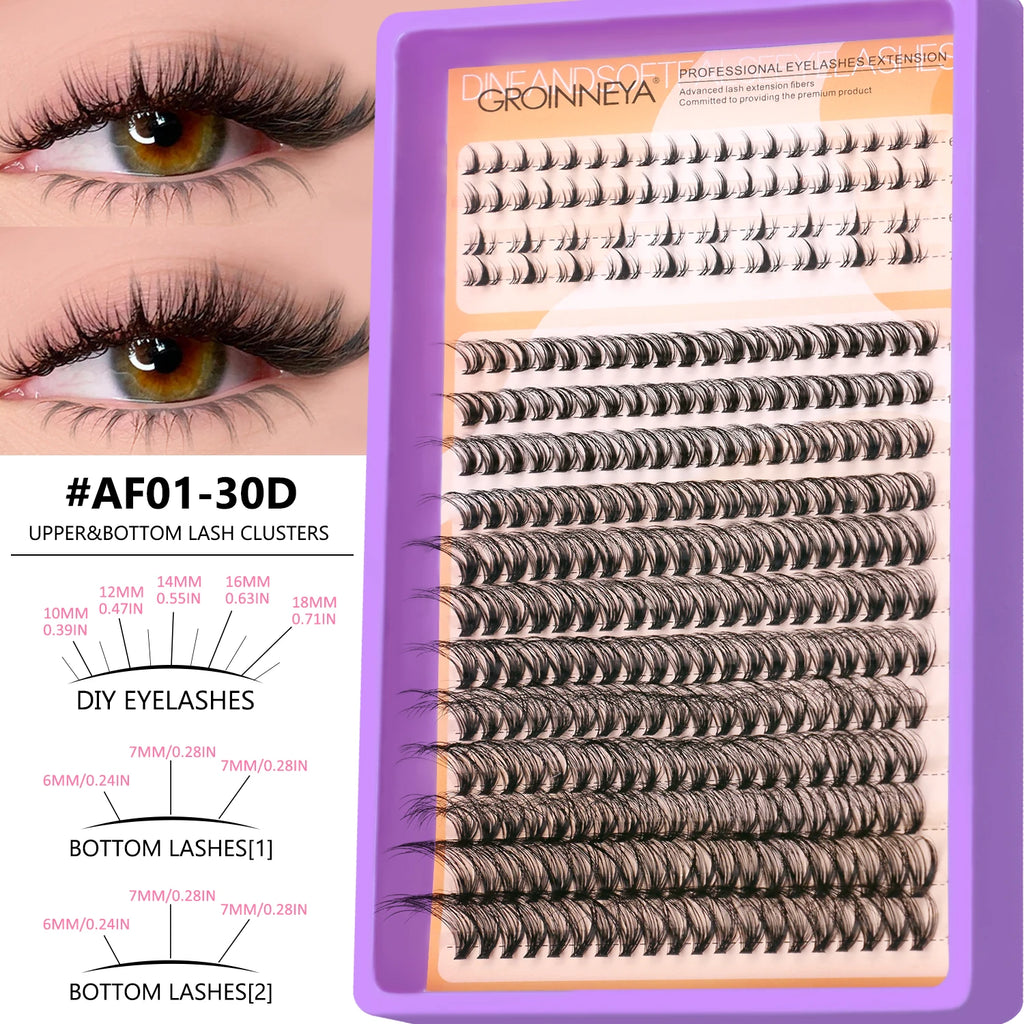 GROINNEYA Manga Lashes Cluster Lashes Natural Eyelash Extension Cluster Natural Volume Individual Lashes Mixed Tray Lashes