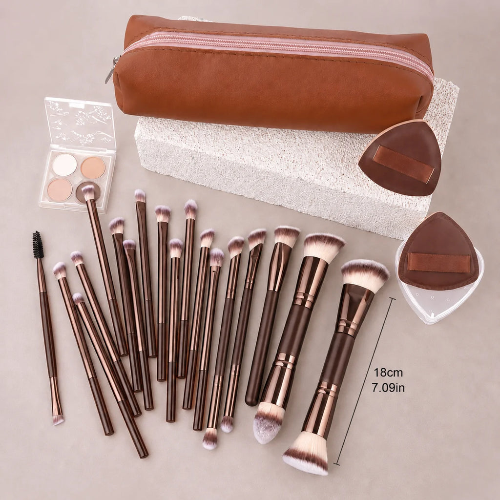 Travel Makeup Brush Set with Storage Box, 20-Piece Makeup Tools, Multifunctional Essential, 18-Piece Brushes with 2 Sponge Pads,