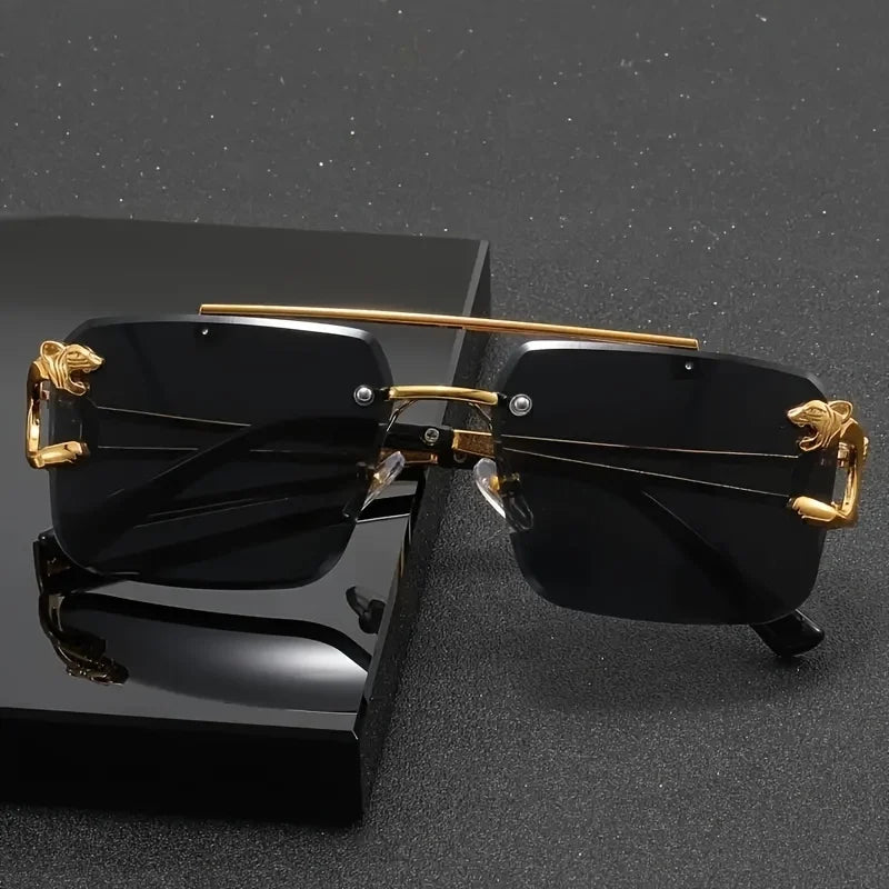 Vintage Luxury Golden Glasses Women's Punk Frameless High-End Men And Women Outdoor Eyewear Travel Anti Sun Glasses