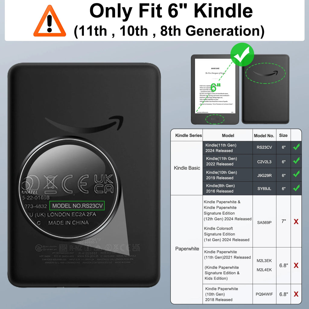 Case for 6" Kindle(11th Generation, 2024/2022 Release)/(10th Gen,2019)/Kindle(8th Gen, 2016), Ultra Lightweight PU Shell Cover