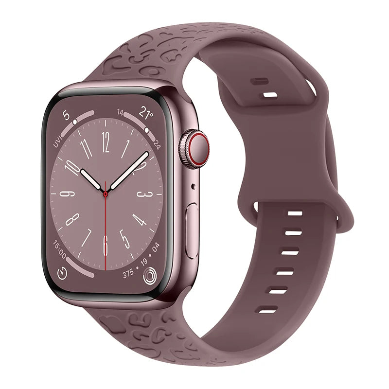 Engraved Band for Apple Watch 44MM 49mm 40mm 41 45mm 38/42mm Leopard Silicone Sport Strap for IWatch Series Ultra 8 7 6 SE 5 4 3
