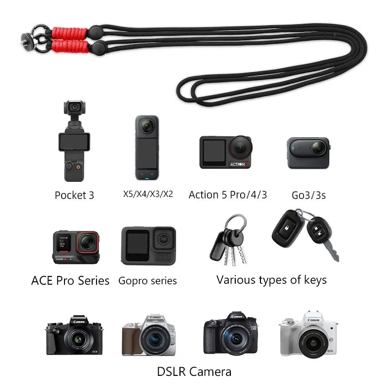 For DJI OSMO Pocket 4 3 Crossbody Neck Strap with 1/4 Inch Screw Anti-loss Camera Lanyard for Insta360 X5 X4 Gopro Accessories