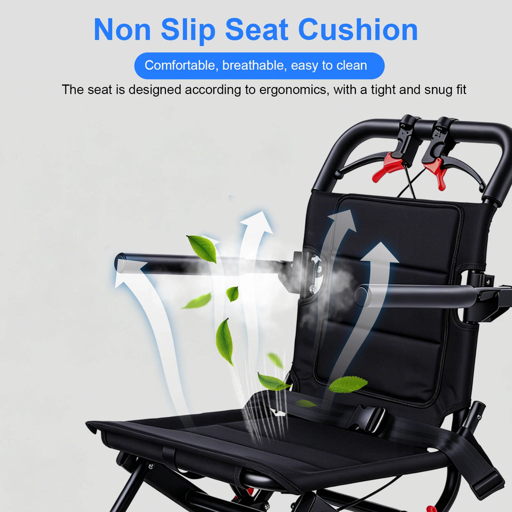 Folding Lightweight Wheelchair Transport Chair 13lbs Foldable Portable Mobility Seat with Brake Safe Belt for Elderly Disability