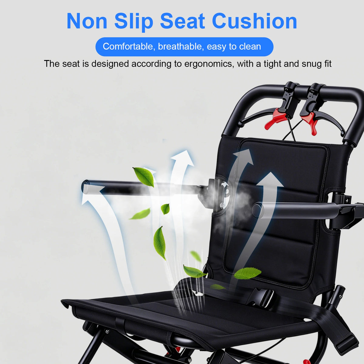Folding Lightweight Wheelchair Transport Chair 13lbs Foldable Portable Mobility Seat with Brake Safe Belt for Elderly Disability