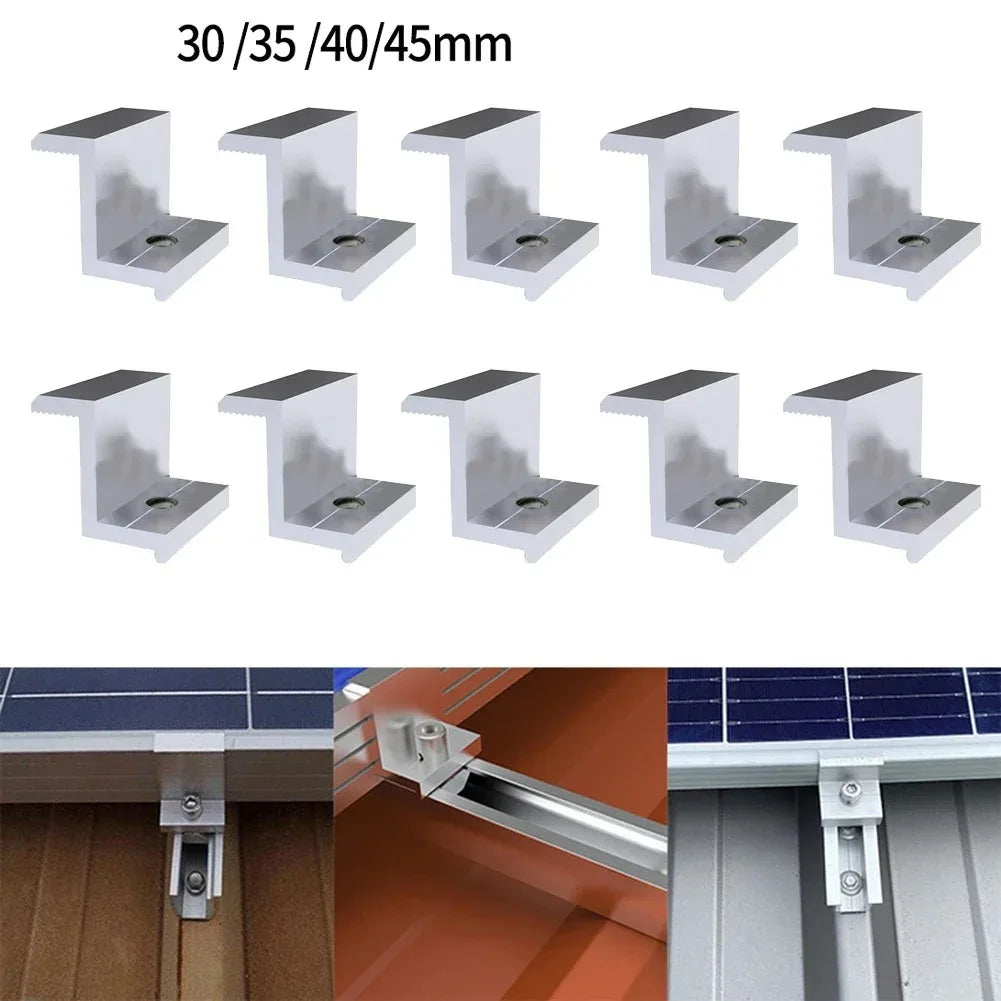 10Pcs Aluminum Alloy PV End Clamps Solar Photovoltaic Brackets For Solar Module Panel Racking Mounts Accessories