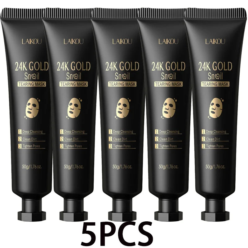 Laikou 24K Gold Snail Peel Off Mask Powerful Pore Cleaner Blackhead & Dirt Remover Detoxifying Facial Shining Skin Care 50g