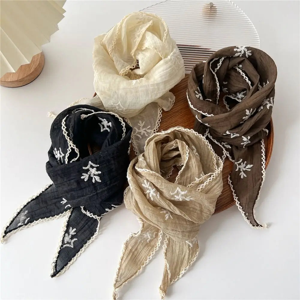Headwear Pastoral Style Floral Lace Hair Scarf Y2K Sweet Cotton Linen Hair Band Headband Soft Wrap Bohemia Bandana Girls