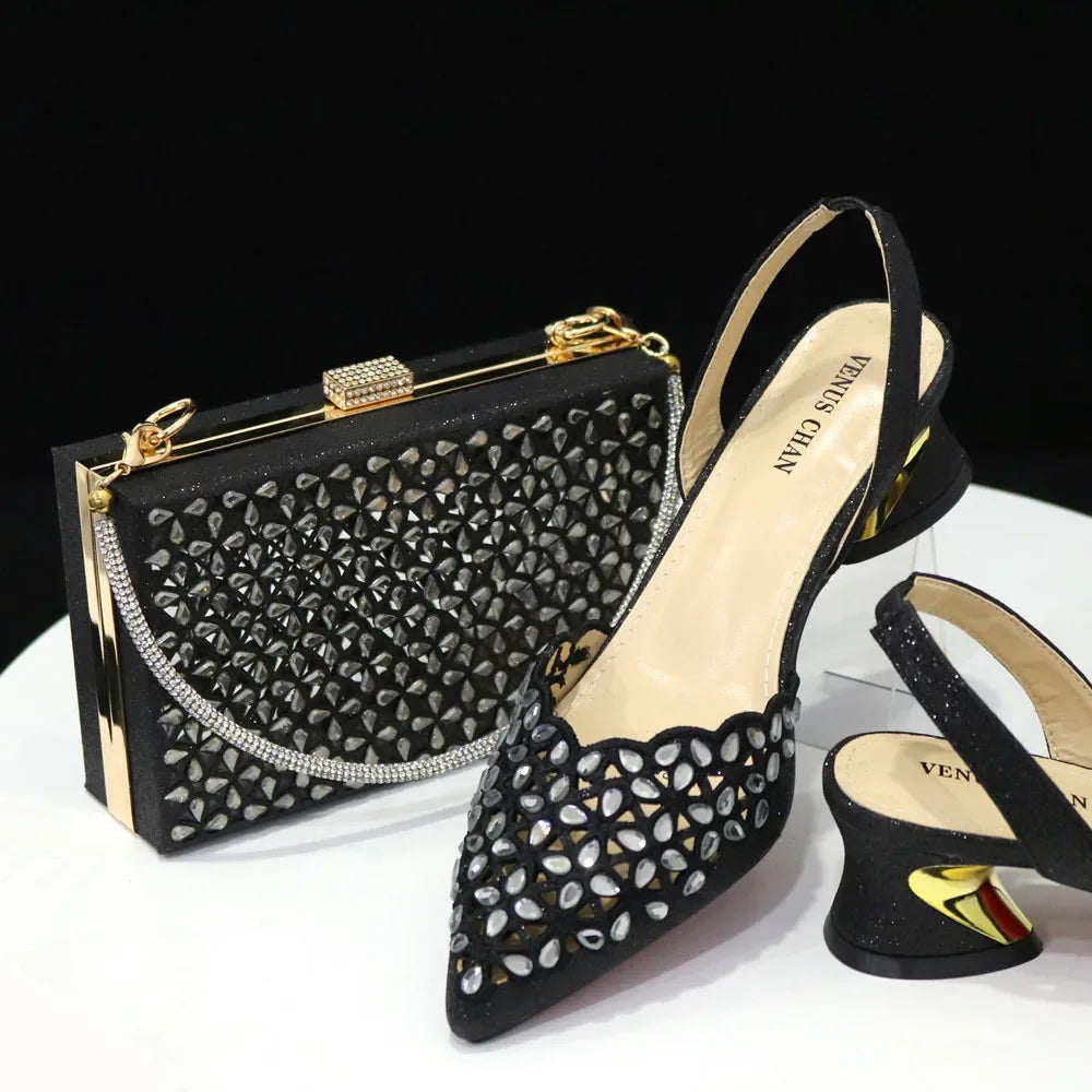 2023 Royal Blue Noble Three-Dimensional Bag With Elegant High Heels Shoes Italian Popular Design African Ladies Shoes Bag Set