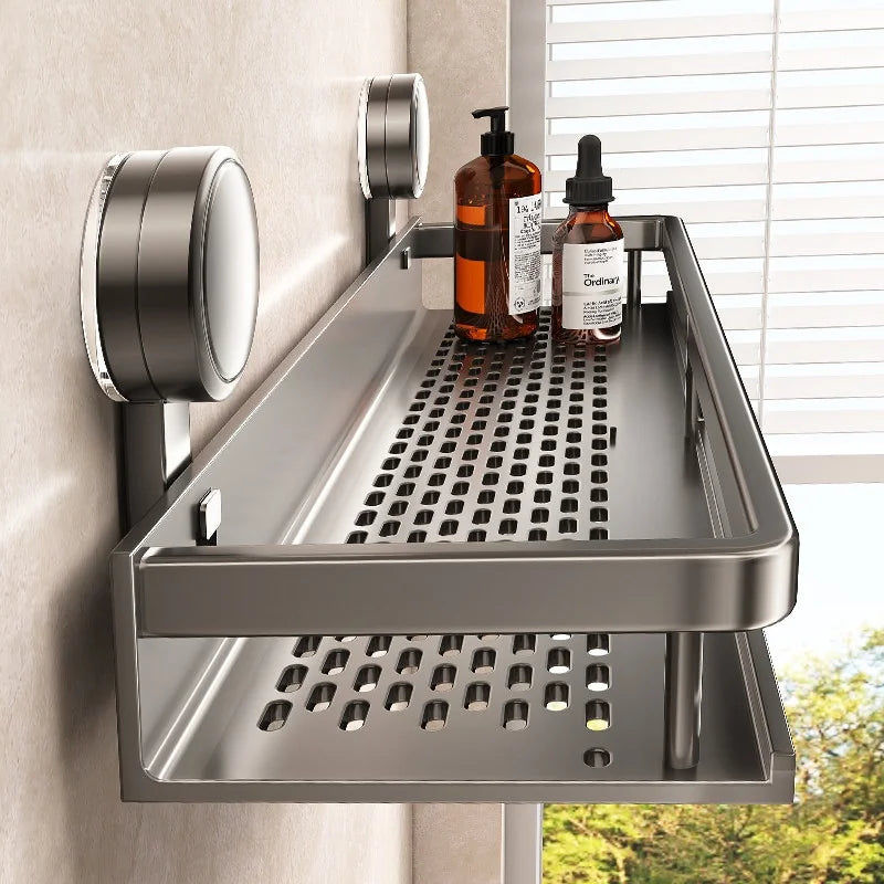 Bathroom No Drill Suction Cup Suction Rack Bathroom Shelf Toilet Space Aluminum Hanging Rack Bathroom Organizer Hang On The Wall