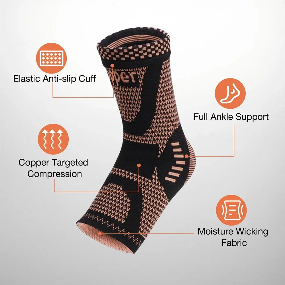 1PCS/2PCS Copper Ankle Brace Compression Sleeve for Women Men,Foot Arch Support Sock for Pain Relief,Plantar Fasciitis,Sports