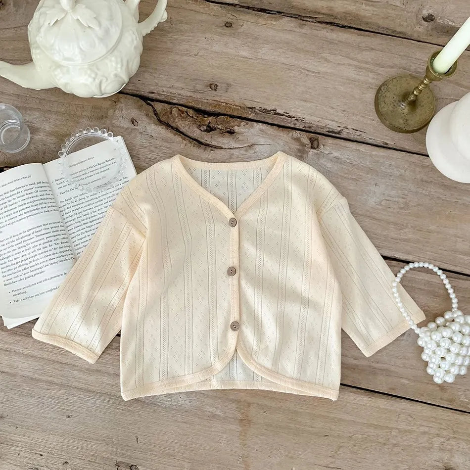 2025 Korean Cardigan Toddler Tops Kids Solid Color Coat Infant Lightweight Casual Outerwear Boys Girls Button Down Summer Jacket
