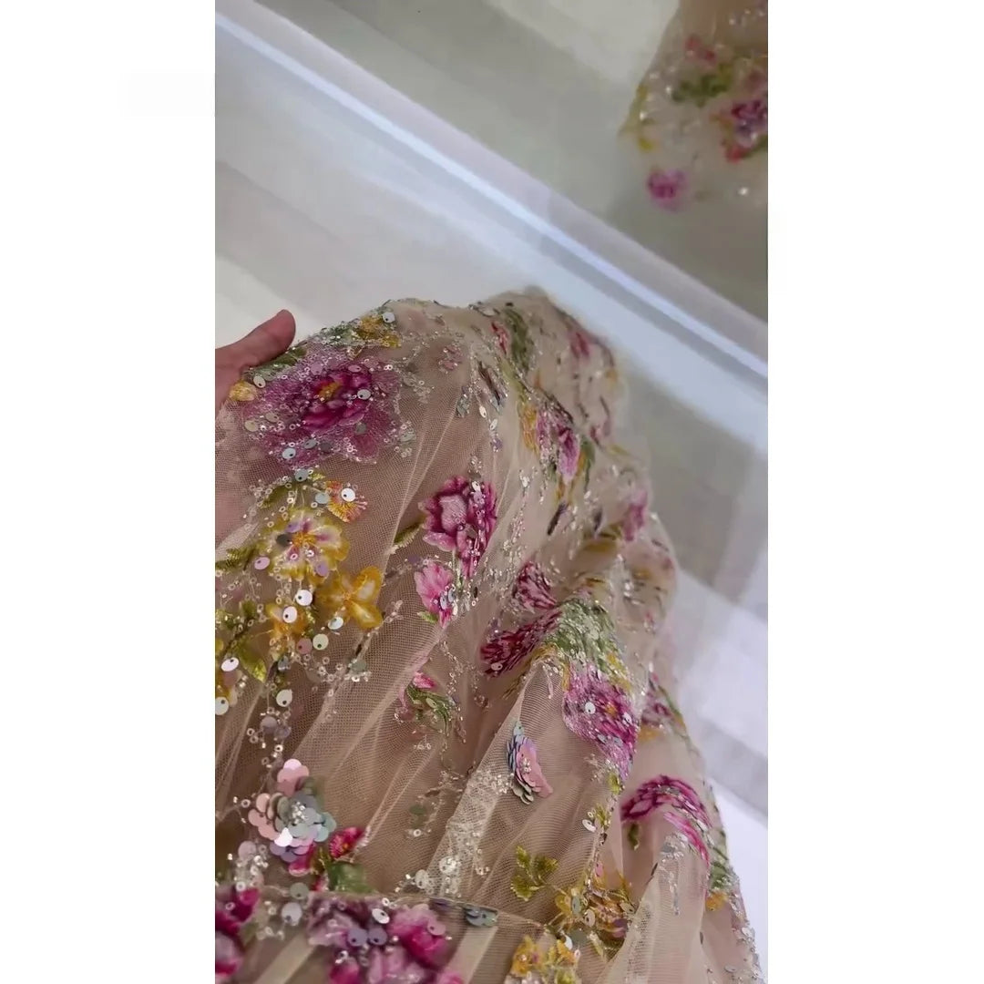 Bella Customized Floral Embroidery Ball Gown Prom Dress 3D Flower vestidos de noche Sequinned Appliques Evening Dresses 2026
