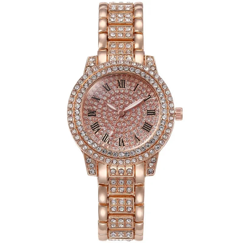 Luxury Fashion Rhinestone Watch for Women Gifts Sparkling Quartz Timepiece with Stainless Steel Strap Wristwatch for Lover