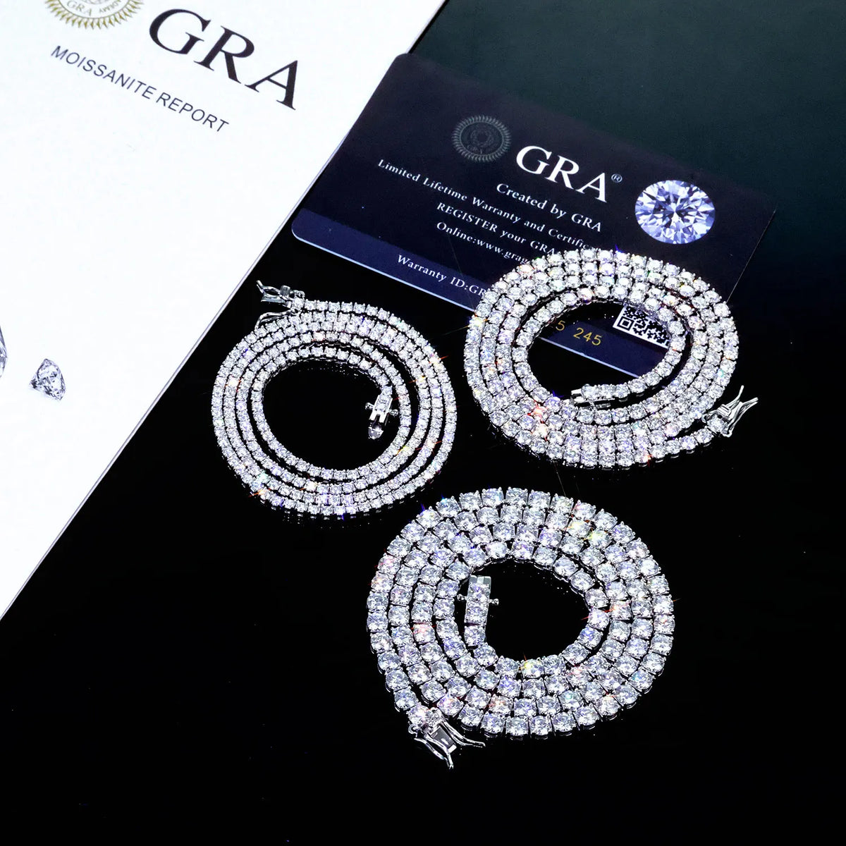 Nuoya 2MM to 4MM Width Moissanite Tennis Chain Necklace For Men Women VVS1 Clarity 16" To 20" Classic Wedding Gift