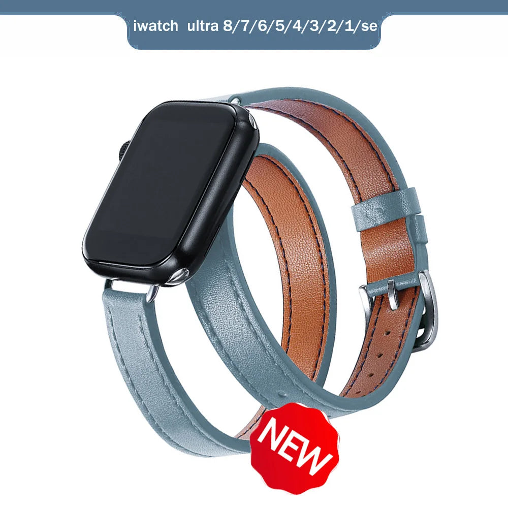 Band for Apple Watch Ultra 49mm 45mm 42mm 44mm 41mm 38mm 40mm Double Tour Leather Strap Iwatch Series 9 8 7 6 Se 5 4 3 2 Correa