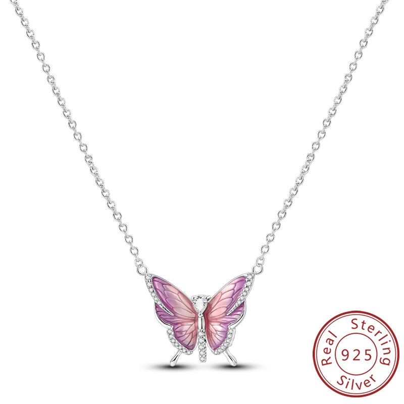 Necklace 925 Sterling Silver Butterfly Love Heart Bear Classic Simple Adjustable Necklace For Women Girl Fashion Jewelry Gifts